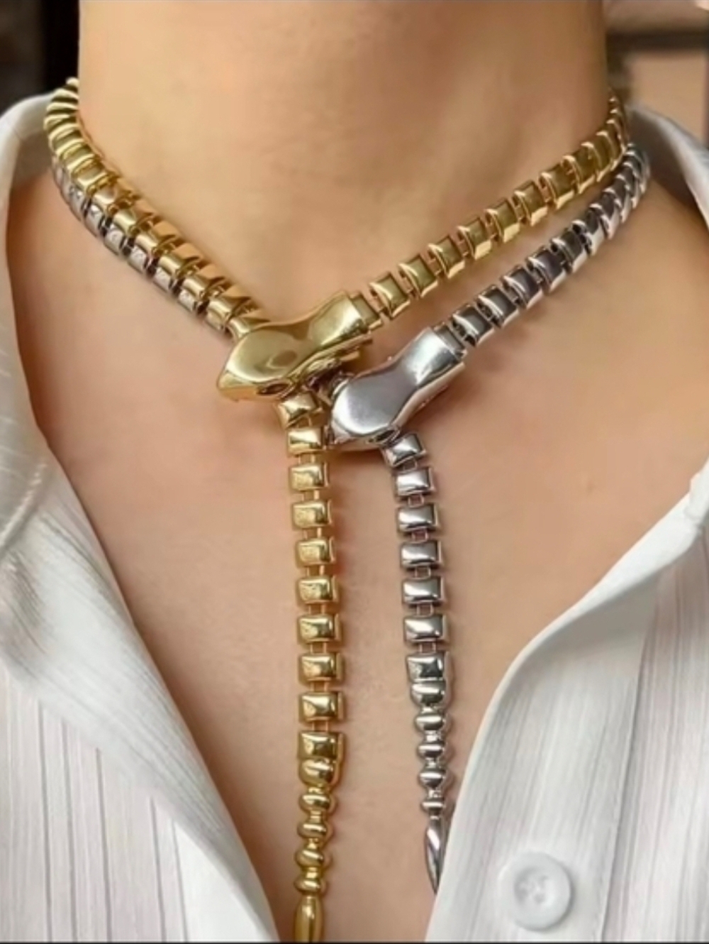 Silver Zipper-Style Y Drop Necklace - Picture 4 of 6